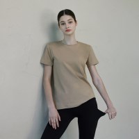 여성 요가복 DEVI-T0084-베이지 필라테스 웨던 데일리 숏 슬리브
