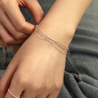 실버925 4줄 볼 레이어드 뱀줄 체인 은 팔찌