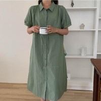 여자 여름 카라넥 허리끈 롱 원피스