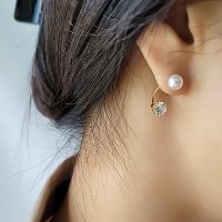 여성 티탄침 15K도금 네누 진주 담수 귀걸이