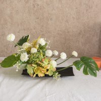 몬스테라 수국 조화 센터피스 사각접시 대형 수반 set 50cm