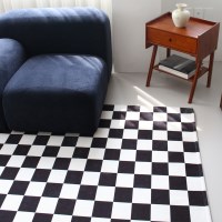 브로브로 미드센츄리 체커보드 거실 인테리어 단모 러그 카페트