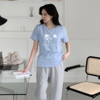 여성 프오 라운드넥 프린팅 반팔 티셔츠