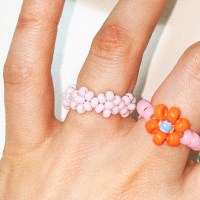Baby Pink Flowers Beads Ring