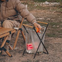 KEEP 캠핑 접이식 감성 원목 손잡이 쓰레기 봉투 거치대, 블랙