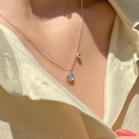 실버925 데일리 아쿠아마린 원석 볼참 체인 은 목걸이