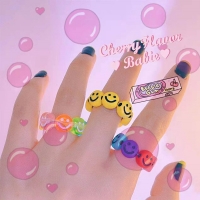 야미 칼라풀 귀여운 스마일 포인트 패션 반지