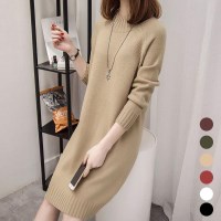 여자 가을 겨울 부드러운 니트 미디 원피스