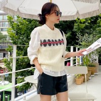 여성 가을 겨울 아므즈 배색 패턴 니트 조끼