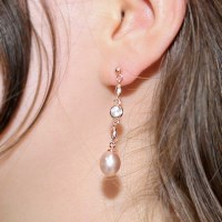 925 silver + rose gold 선셋바이올렛 진주 체인 크리스탈 귀걸이