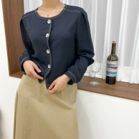 스티치 라운드 베이직 블라우스