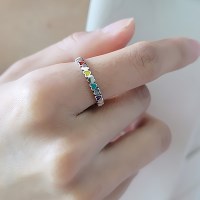 925 실버 거꾸로하트하트 레인보우 반지 링