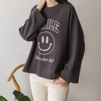 여성 겨울 데일리 페이드 스마일 맨투맨 티셔츠