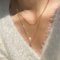 실버925 심플 진주 두줄 레이어드 실 체인 은 목걸이