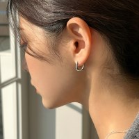 실버925 데일리 라운드 사각 원터치 링 은 귀걸이
