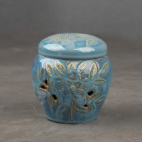 진주 국화 투각 소금단지 500g