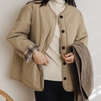 여성 겨울 데일리 체크배색 패딩자켓 아우터