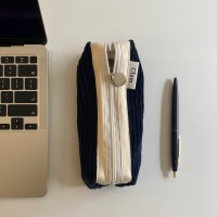 Clam round pencilcase _ Corduroy navy