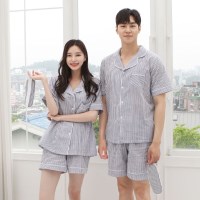 [어나더디] 2컬러 모던라인 스트라이프 반팔 커플 잠옷 파자마 세트 