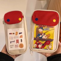 레드 다용도 투명 수납 파우치 필통 문구 가방 귀여운 필통