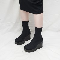 브링 국산 스판 통굽 키높이 웨지 앵클부츠 9cm