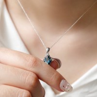 바이데이지 런던 블루 토파즈 마름모 펜던트 원석 실버 목걸이 Bn048