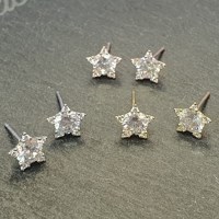 [애슬릿]전체 실버 별 원형 큐빅 은 귀걸이