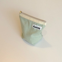 Aeiou Basic Pouch (M size) Blue Green Small Check