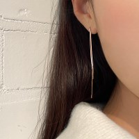 실버925 심플 뱀줄 체인 두줄 롱 드롭 은 귀걸이
