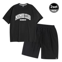 [SET] 아치로고 오버핏 원턱 트레이닝쇼츠 셋업 블랙