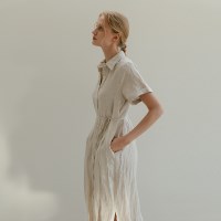 Linen Shirts Dress - Beige