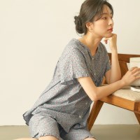 메이플라워 블루잔꽃 순면 반팔 빅사이즈 여성 잠옷 세트
