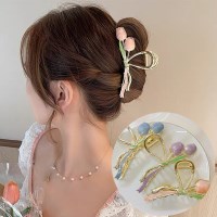 자비 파스텔 리본 러블리 튤립 헤어 집게핀