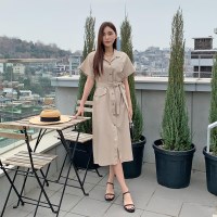 여자 허리끈 포켓 버튼 롱셔츠 허리끈 원피스