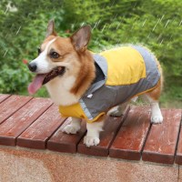 투톤 컬러 리드줄 구멍 애견 강아지 레인 코트 우비