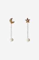 [모드곤] 골드별 초승달 담수진주 귀걸이 Goldtone Star crescent Pe