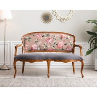 오리엔탈 엔틱 꽃장식 패브릭 2인용 원목 소파 / 거실 아파트 카페