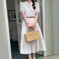 여성 데일리 스트라이프 벨트 롱 원피스