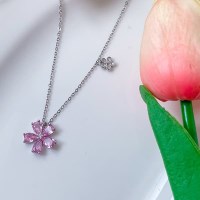 여성 큐빅 샤인 더블 트윈 플라워 목걸이