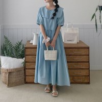 세일러 카라 워싱 데님 플레어 연청 진청 원피스