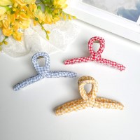 체크 패턴 패브릭 아크릴 헤어집게핀 (5color)
