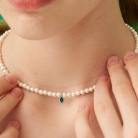 [천연석]머메이드 그린 코튼 펄 네크리스/ 4mm진주 목걸이