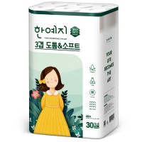 한예지 3겹 순수무형광 도톰앤소프트 30롤 × 1팩