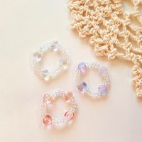 여자 러블리 클리어 컬러 비즈 투톤 하트 반지