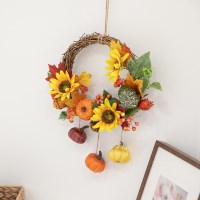 해바라기 조화 꽃 리스 벽장식 호박벽걸이 35cm 인테리어