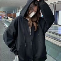 여성 오버핏 무지 후드집업