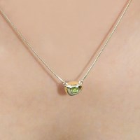 925 SILVER 그린 페리도트 스퀘어 스톤 물방울 길이조절 목걸이
