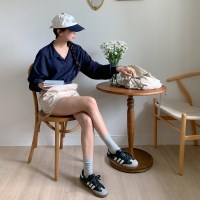 여자 카라 가을긴팔티 크롭 무지면 맨투맨
