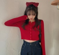 미니 가디건 가을 긴팔 여성 슬림 청순 크롭 가디건 캐주얼