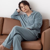 메이플라워 소프트블루 순면 긴팔 빅사이즈 남성 잠옷 세트